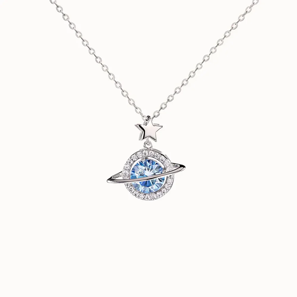 Blue Planet 1ct Moissanite Silver Necklace
