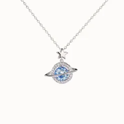 Blue Planet 1ct Moissanite Silver Necklace