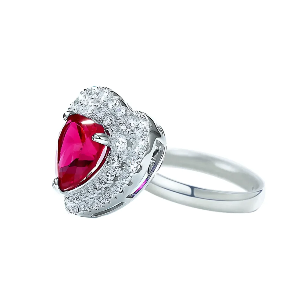 Ruby Heart Silver Halo Ring - Image 4