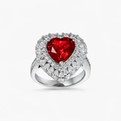 Ruby Heart Silver Halo Ring