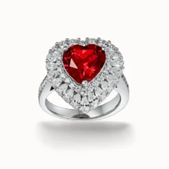 Ruby Heart Silver Halo Ring