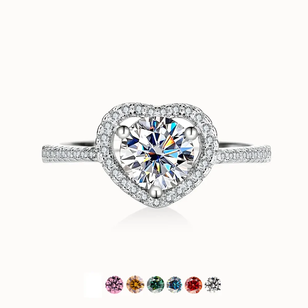 1ct Moissanite Heart Halo Engagement Ring