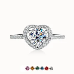 1ct Moissanite Heart Halo Engagement Ring