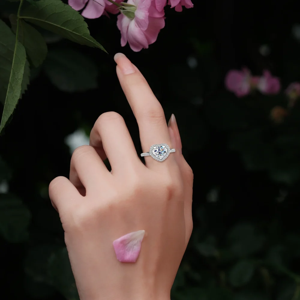 1ct Moissanite Heart Halo Engagement Ring - Image 2