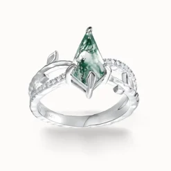 Irregular Diamond Aquatic Moss Agate Gem Ring