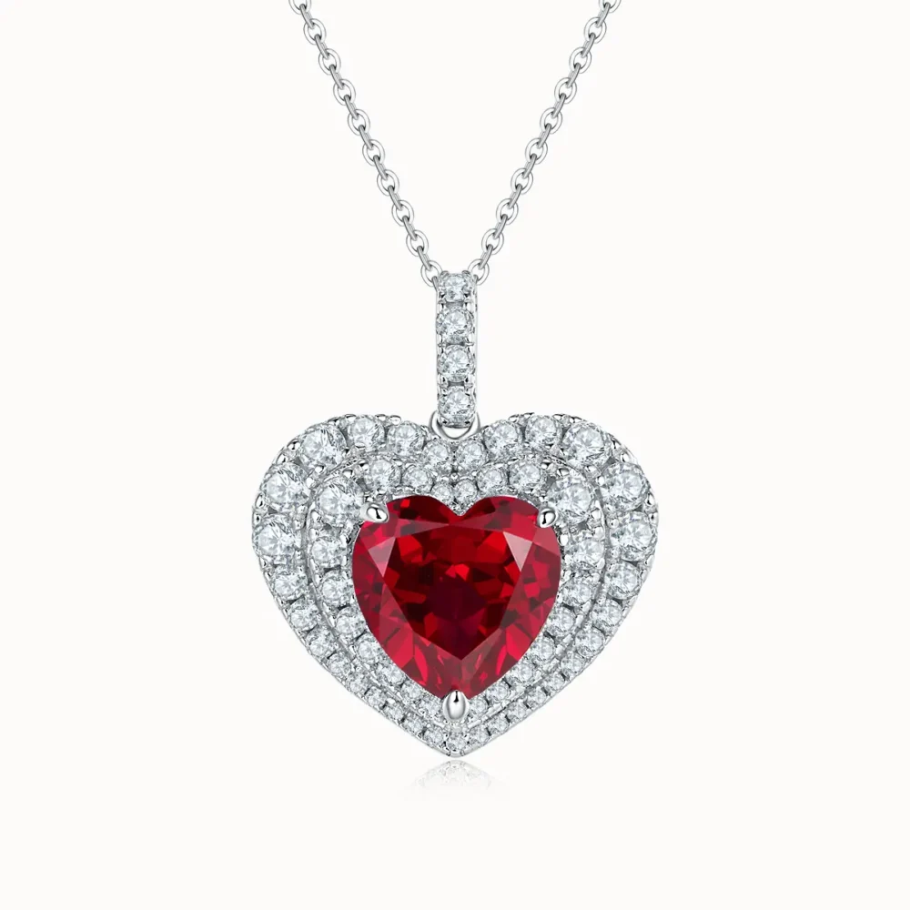 Luxury Heart Ruby Silver Necklace