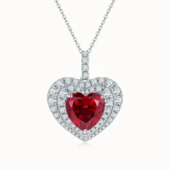 Luxury Heart Ruby Silver Necklace