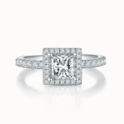 1ct Moissanite Princess Cut Side Stone Halo Ring