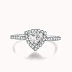 1ct Trillion Cut Moissanite Side Stone Halo Ring