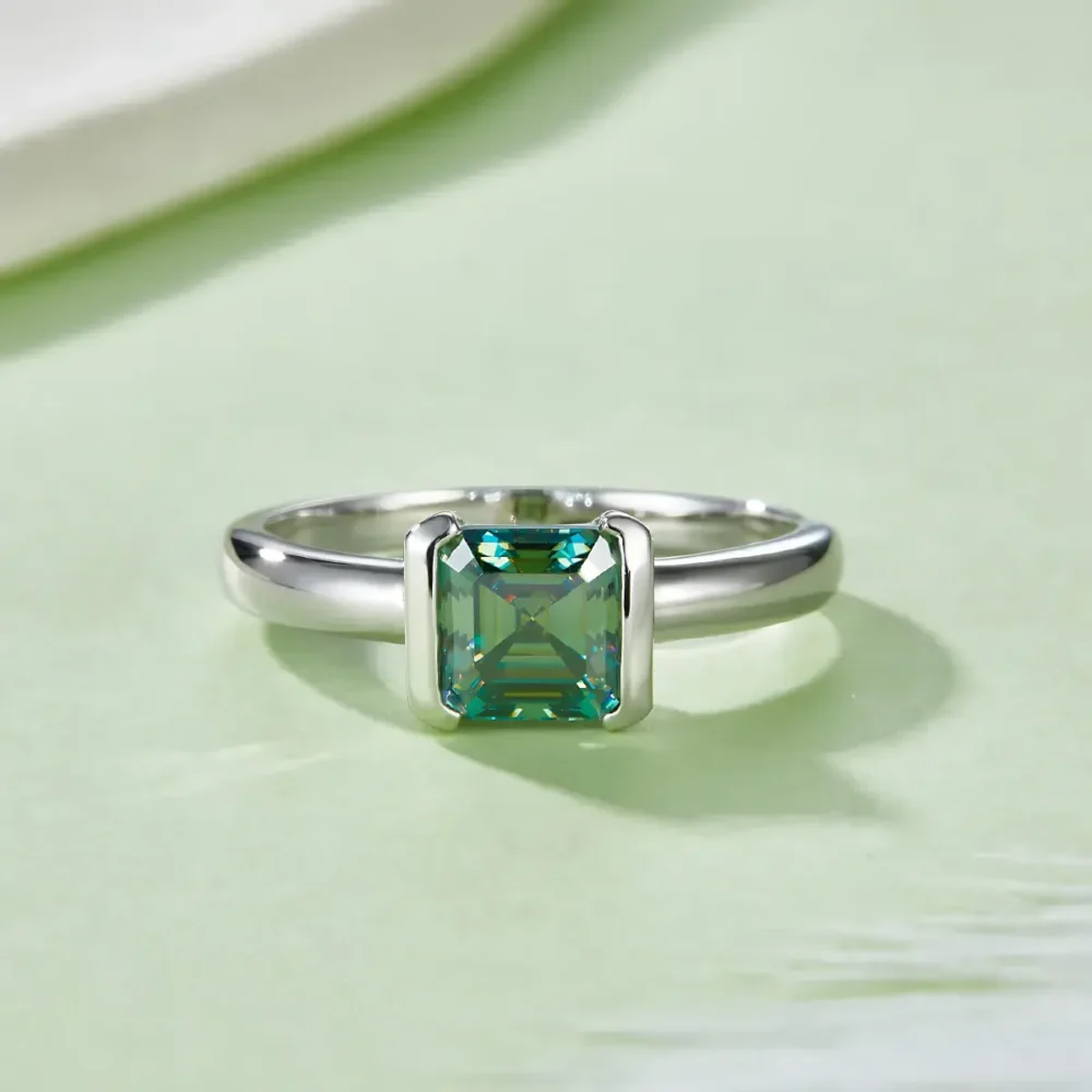 1ct Green Moissanite Asscher Cut Solitaire Ring - Image 3