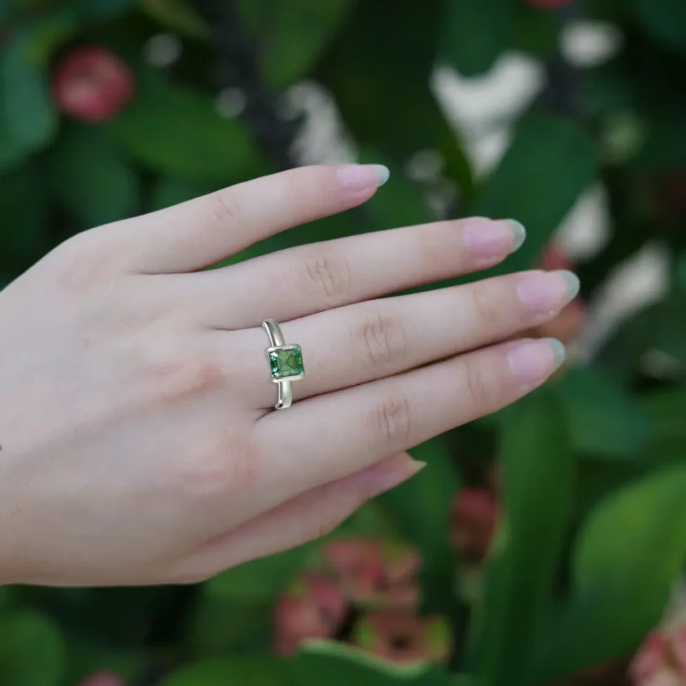 1ct Green Moissanite Asscher Cut Solitaire Ring - Image 2