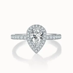 1ct Pear Halo Side Stone Ring