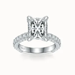 5ct Radiant Cut Moissanite Pave Side Stone Ring