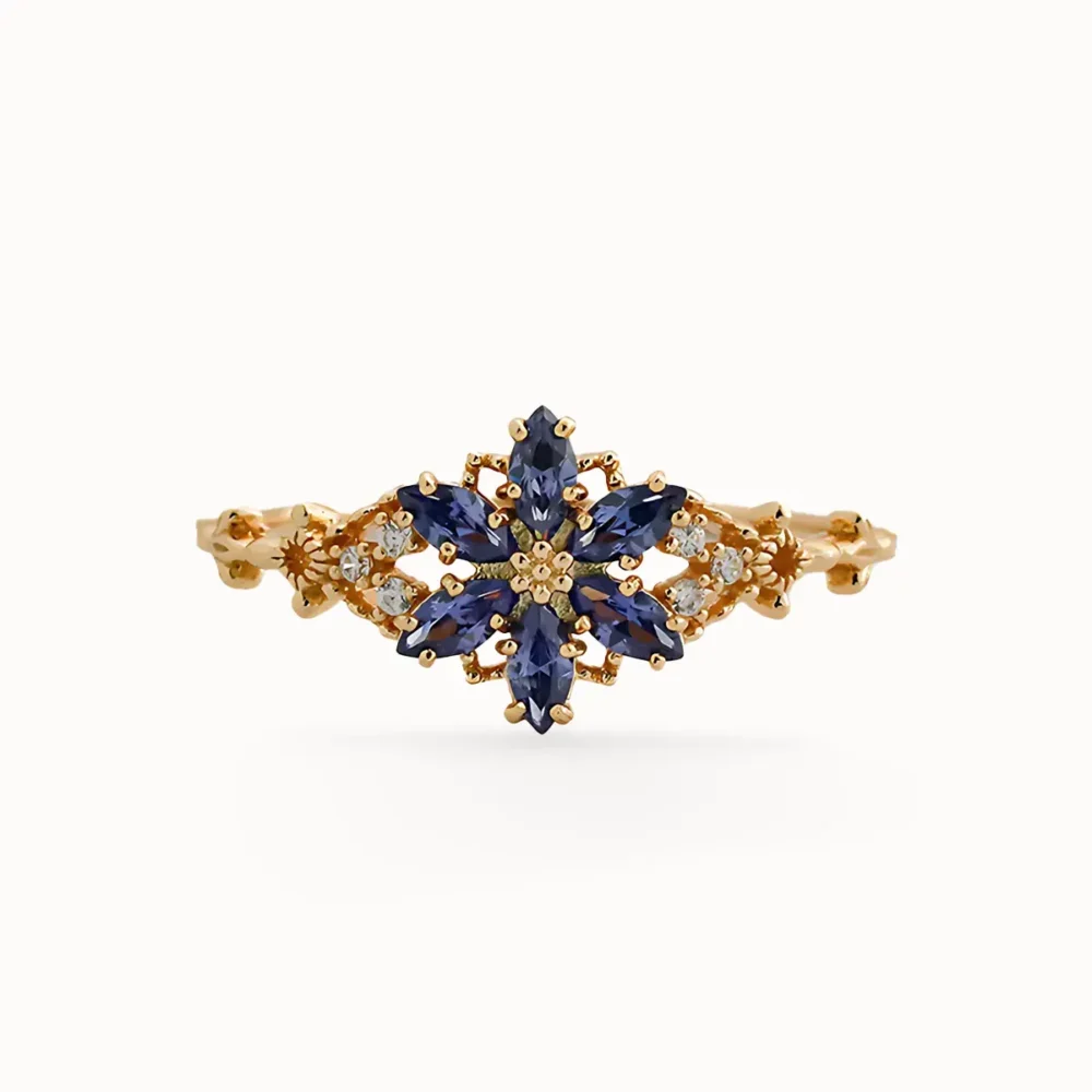 Tanzanite Flower Vintage Silver Ring