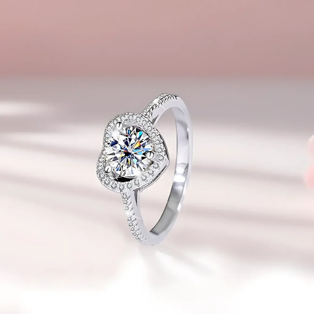1ct Moissanite Heart Halo Engagement Ring - Image 3