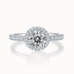1ct Round Side Stone Halo Ring