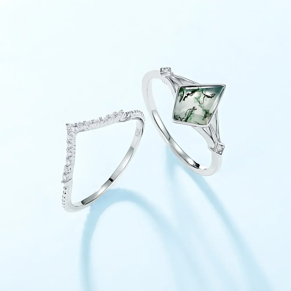 Diamond Moss Agate Ring - Image 3