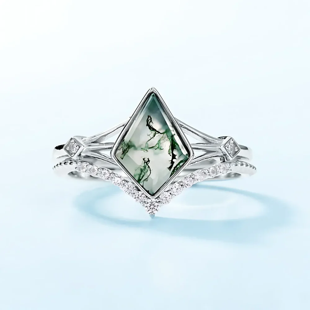 Diamond Moss Agate Ring - Image 4