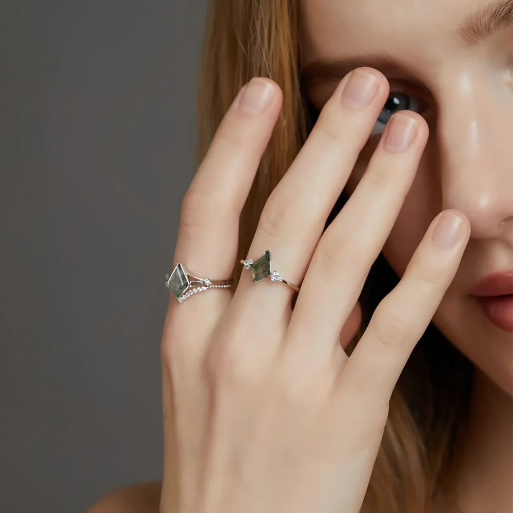 Diamond Moss Agate Ring - Image 2