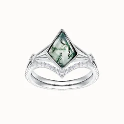 Diamond Moss Agate Ring