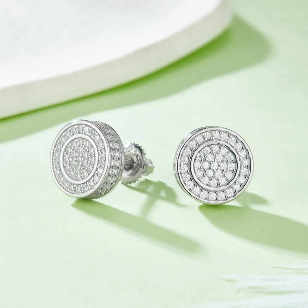 Double Hoop Round Moissanite Hip Hop Stud Earrings - Image 3