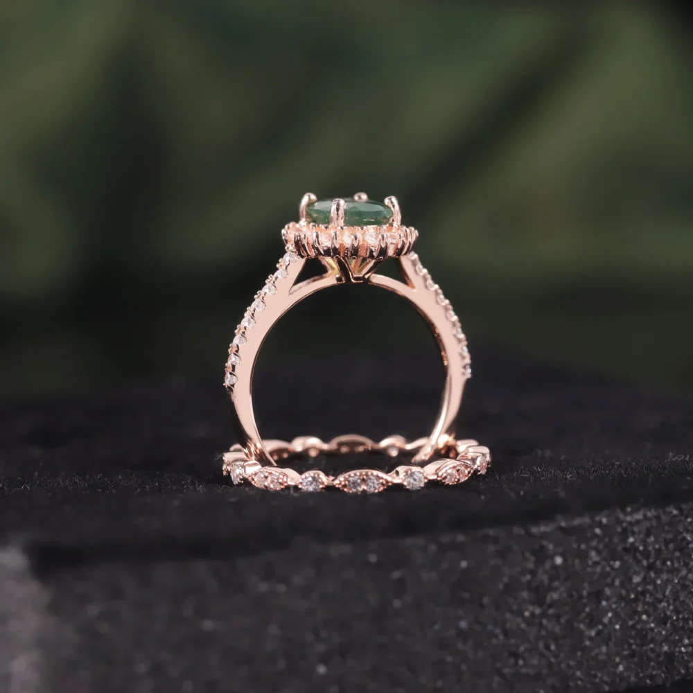 Vintage Oval Moss Agate Stacking Ring - Image 4