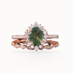 Vintage Oval Moss Agate Stacking Ring