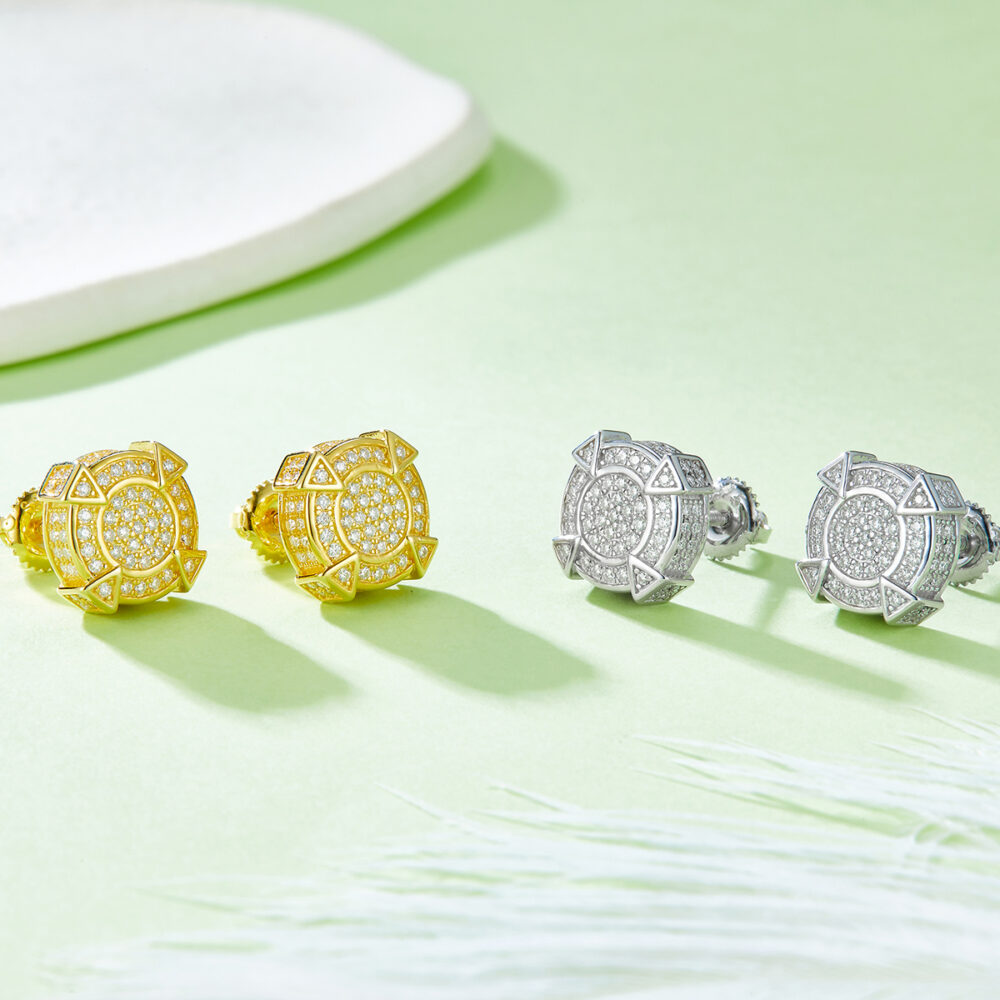 Round Spiked Moissanite Screw-back Stud Earrings - Image 5