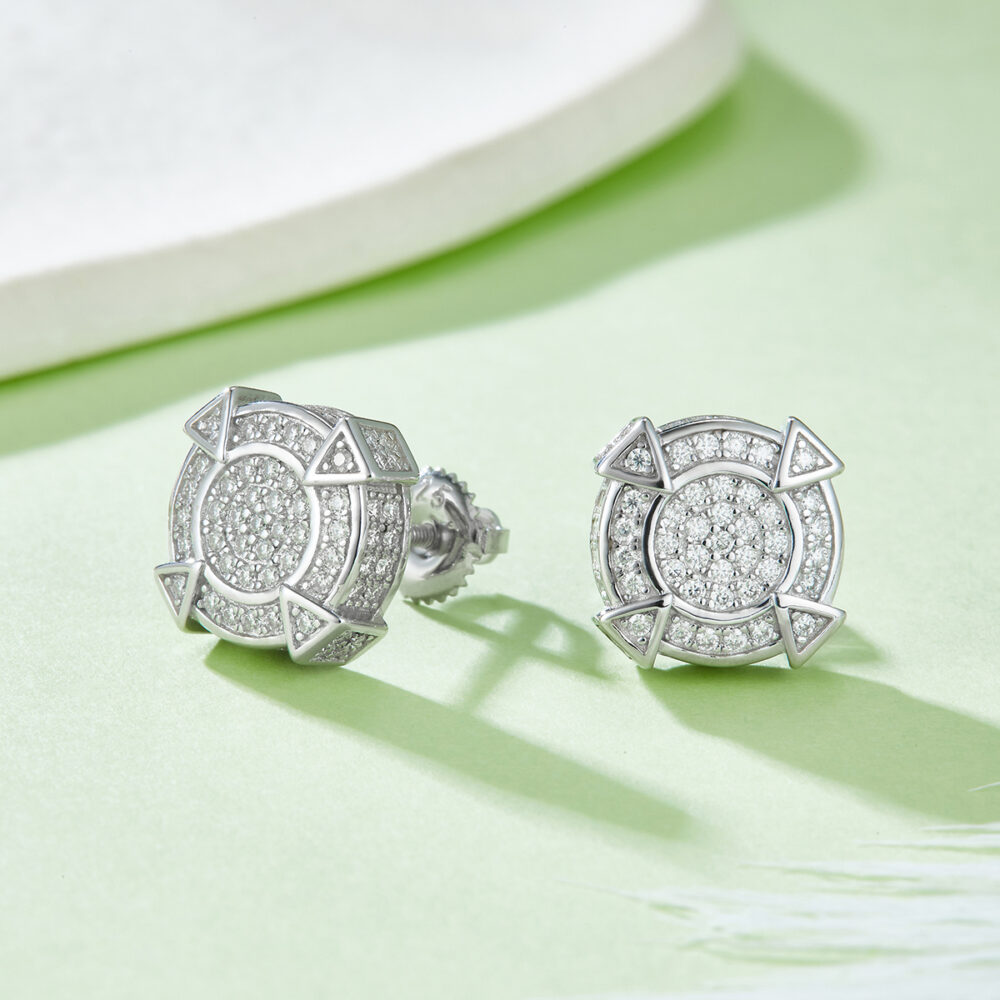 Round Spiked Moissanite Screw-back Stud Earrings - Image 2