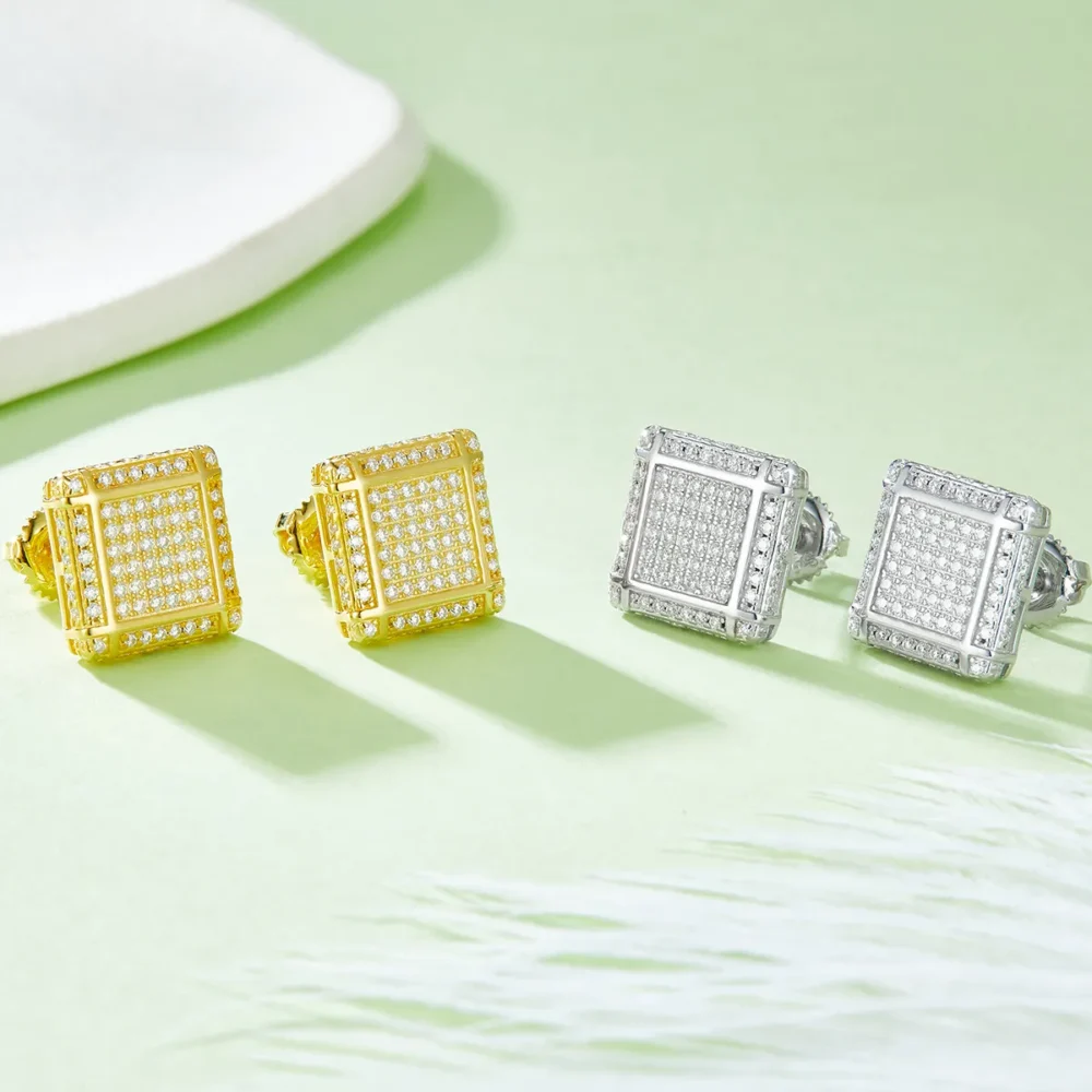 Moissanite Square Hip-Hop Stud Earrings - Image 2