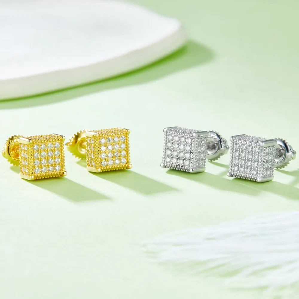 Moissanite Square Hip-Hop Stud Earrings - Image 5