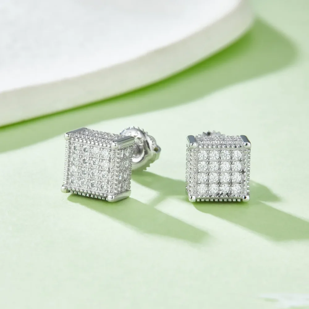 Moissanite Square Hip-Hop Stud Earrings - Image 2