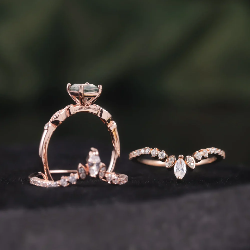 Vintage Square Moss Agate Stackable Ring - Image 4