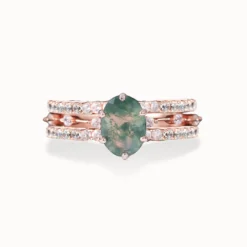 Vintage Oval Moss Agate Stackable Ring
