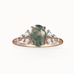 Oval Moss Agate Side Stone Ring