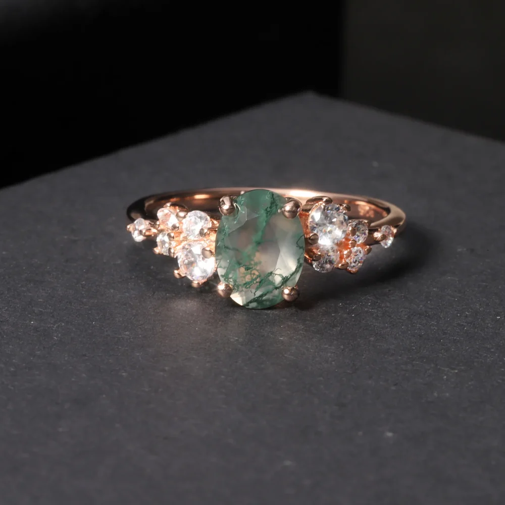 Oval Moss Agate Side Stone Ring - Image 4