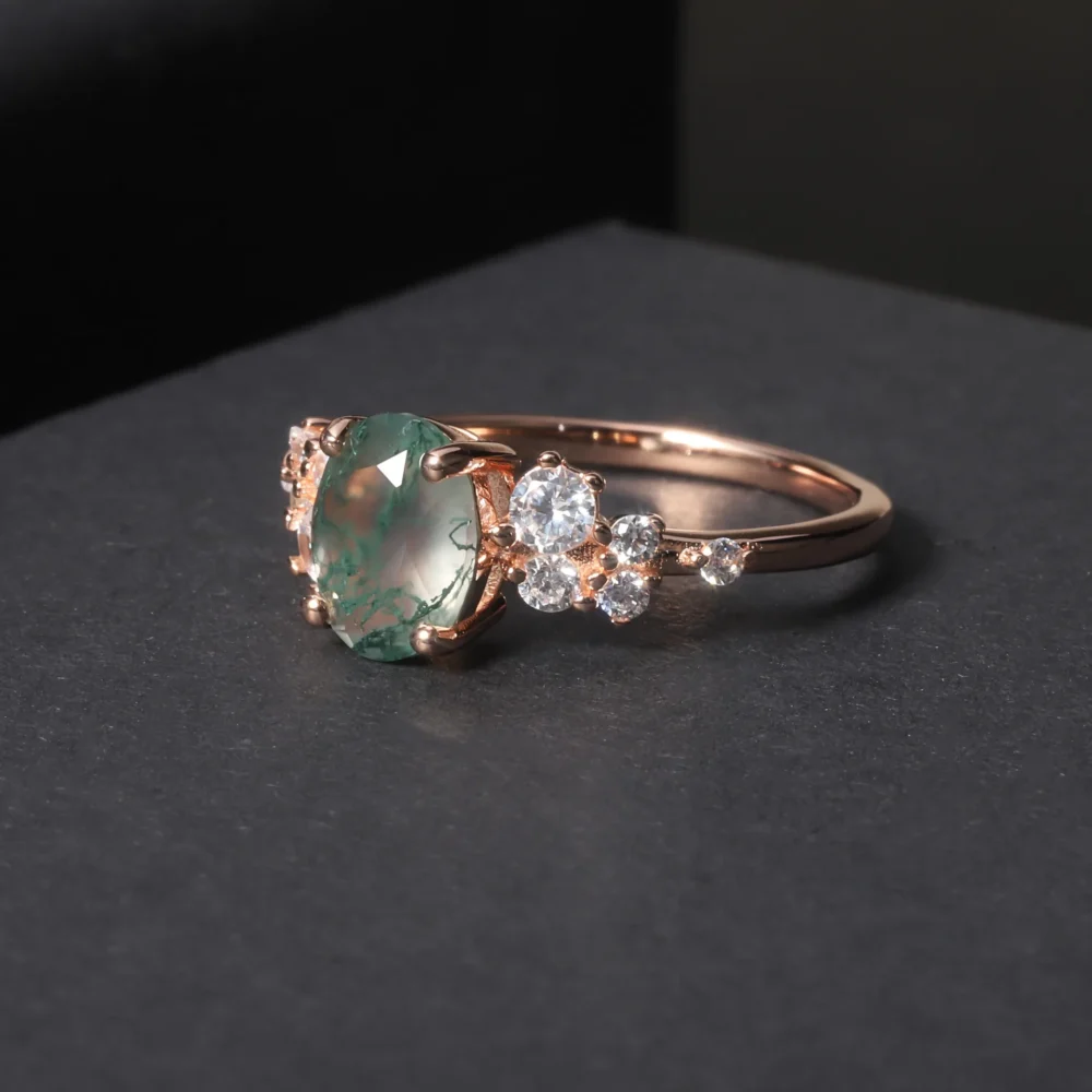 Oval Moss Agate Side Stone Ring - Image 5