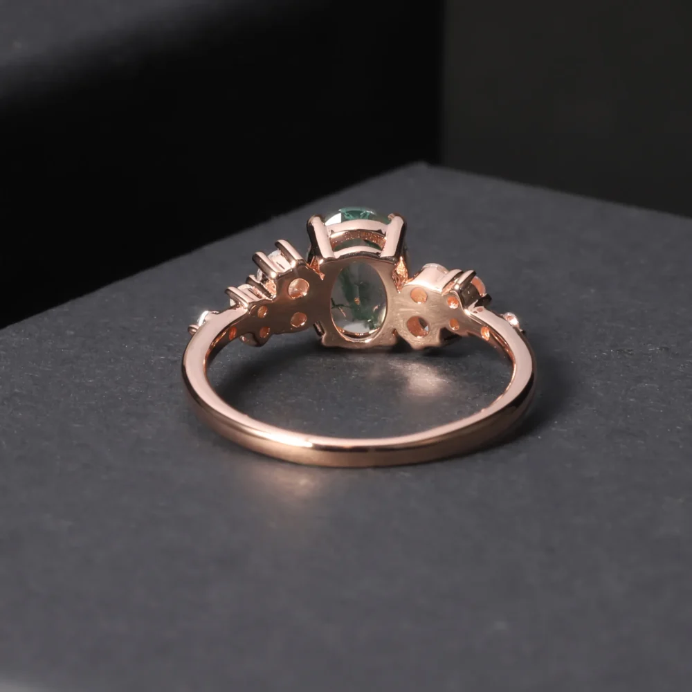 Oval Moss Agate Side Stone Ring - Image 3