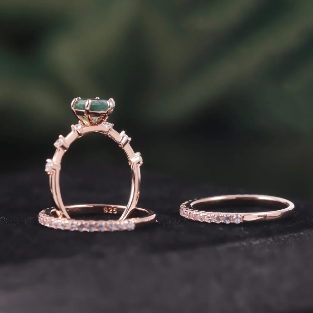 Vintage Oval Moss Agate Stackable Ring - Image 4