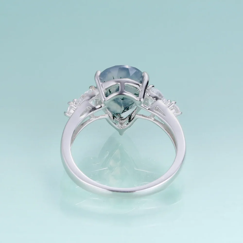 3ct Pear Moss Agate Ring - Image 3