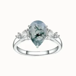 3ct Pear Moss Agate Ring