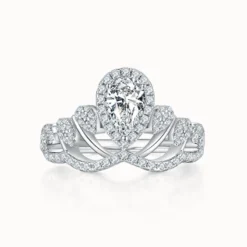 1ct Pear Moissanite Queen Crown Ring
