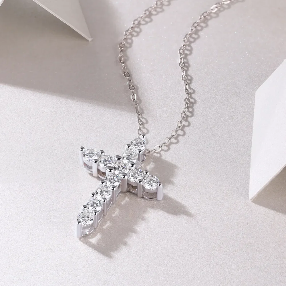 Round Moissanite Cross Necklace - Image 3