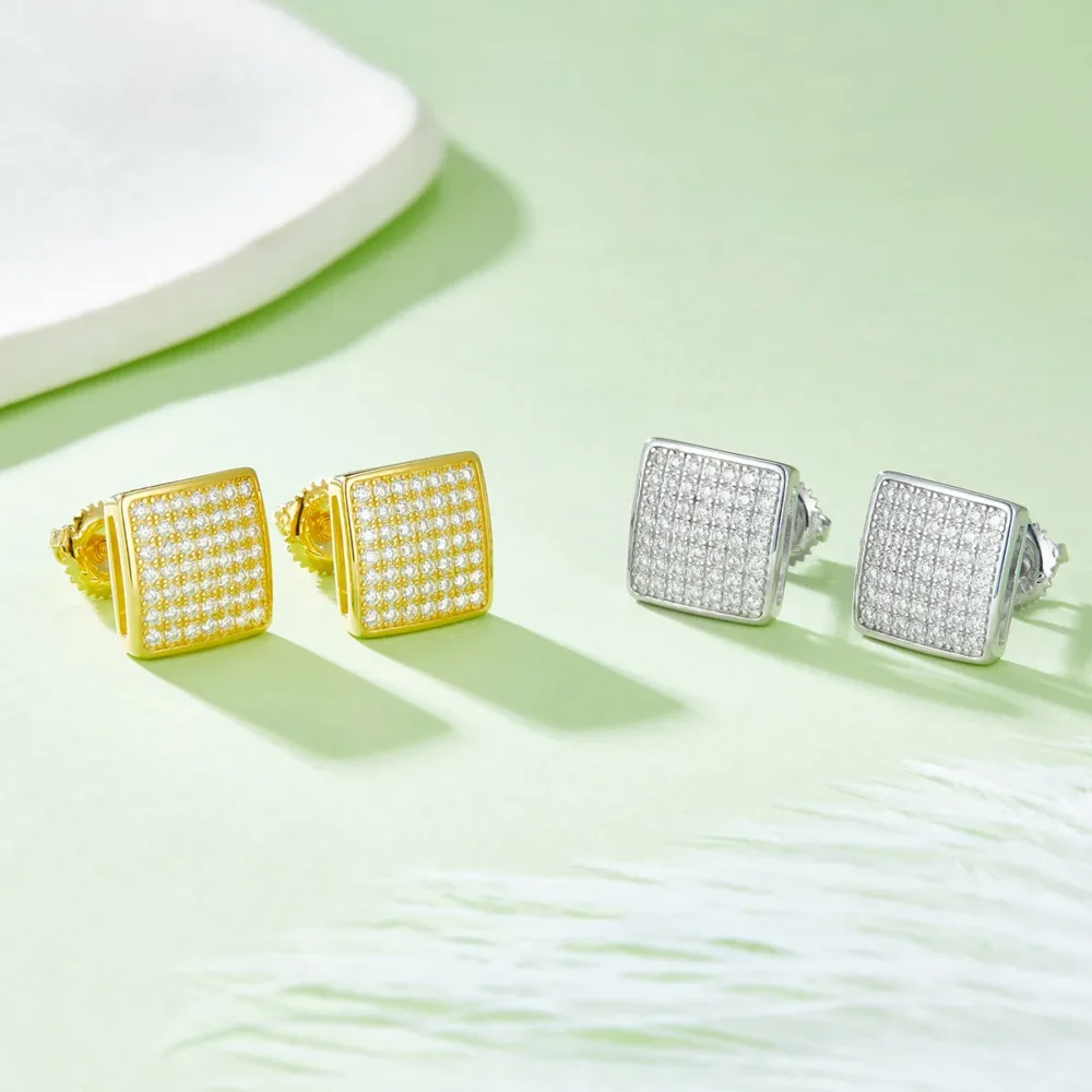 Square Moissanite Curved Hip-hop Stud Earrings - Image 3