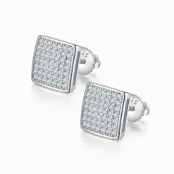 Square Moissanite Curved Hip-hop Stud Earrings