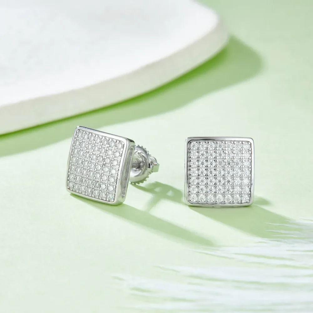 Square Moissanite Curved Hip-hop Stud Earrings - Image 5
