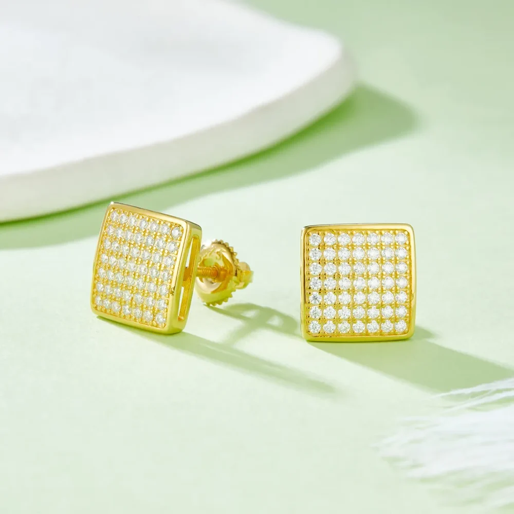 Square Moissanite Curved Hip-hop Stud Earrings - Image 2
