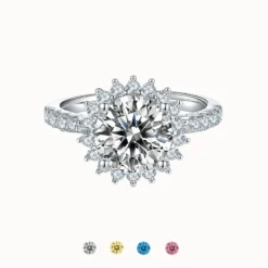 Sunflower Moissanite Silver Engagement Ring