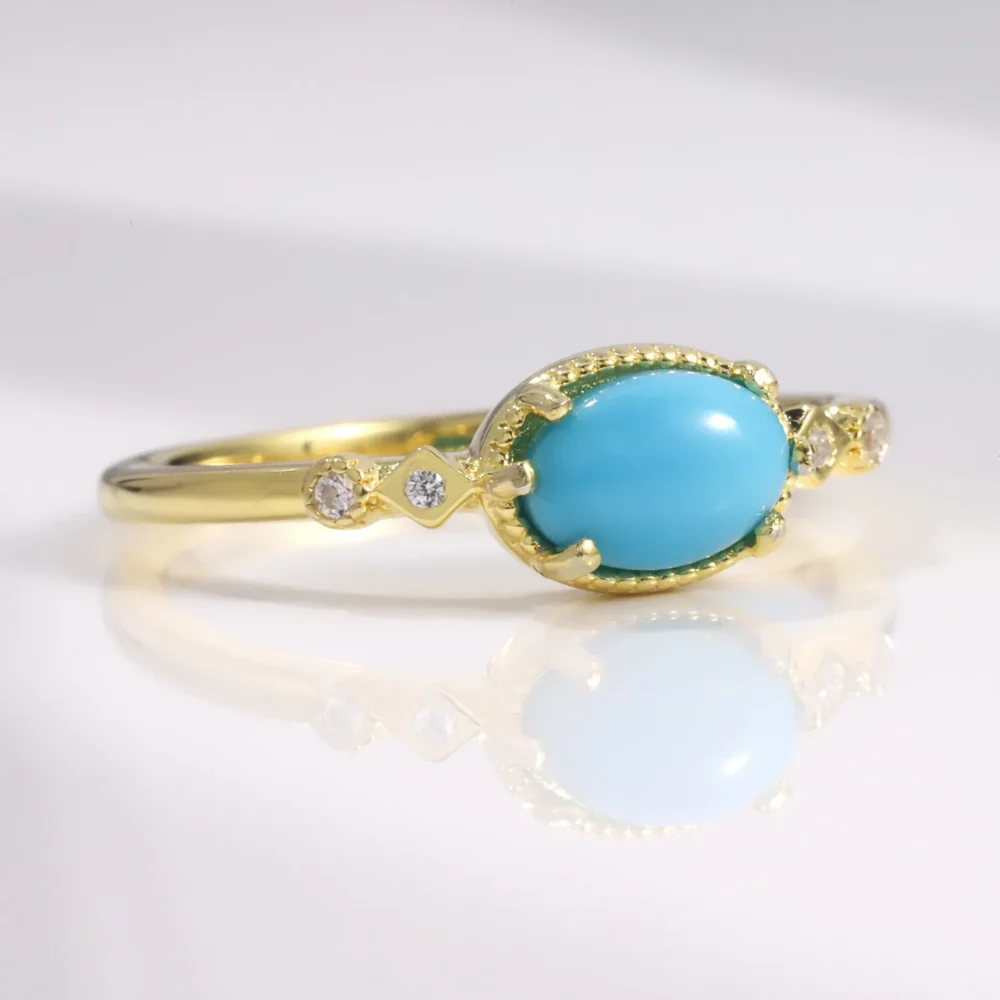 1ct Oval Turquoise Thin Ring - Image 3