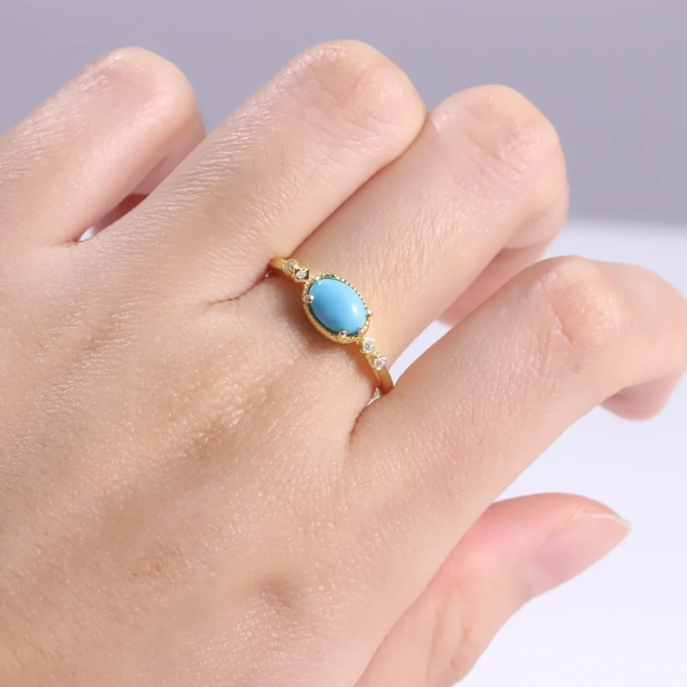 1ct Oval Turquoise Thin Ring - Image 2